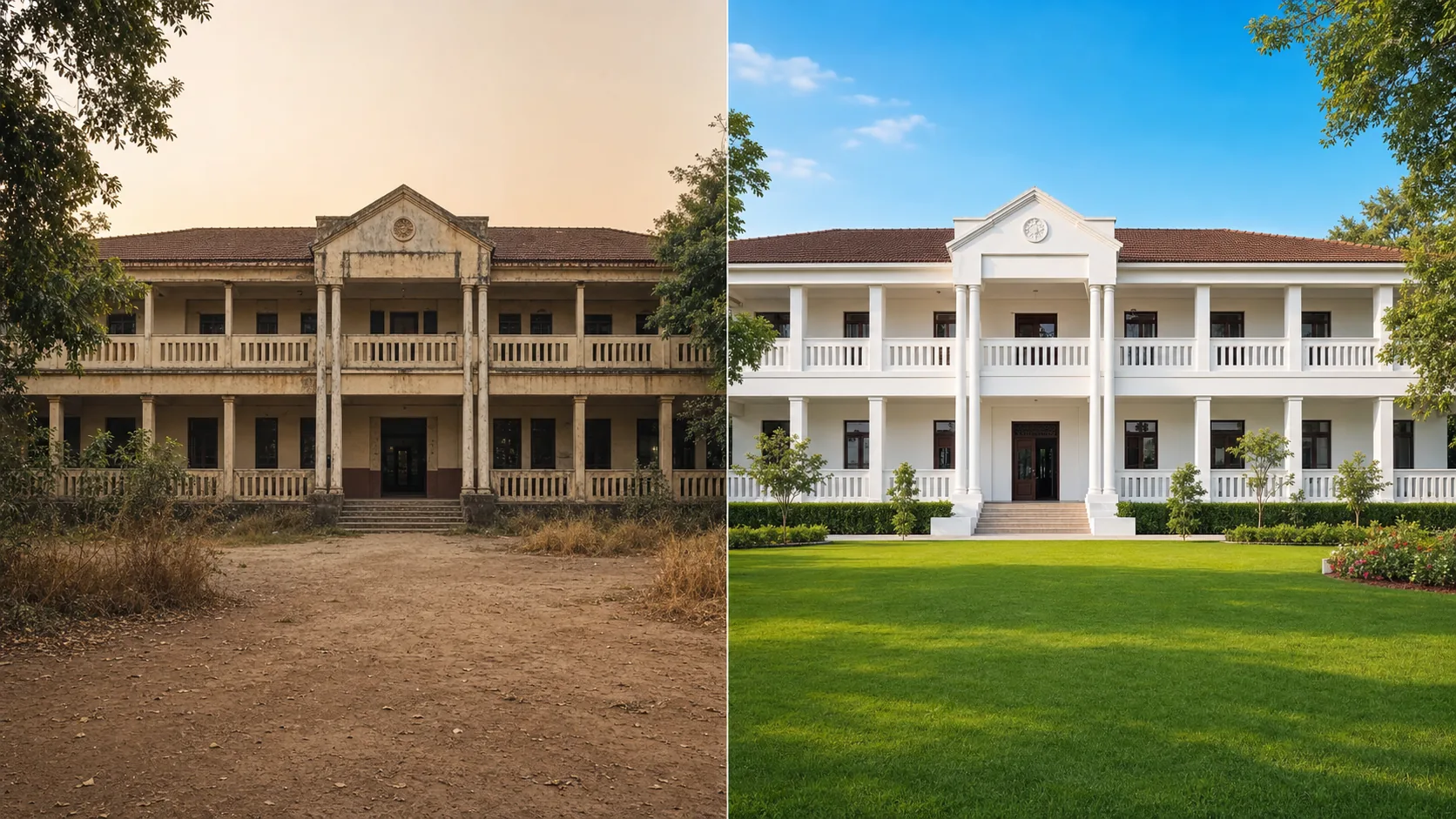 Before and after comparison of a digitally enhanced Indian school campus